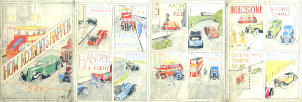 graphical illustrations of various road safety scenarios