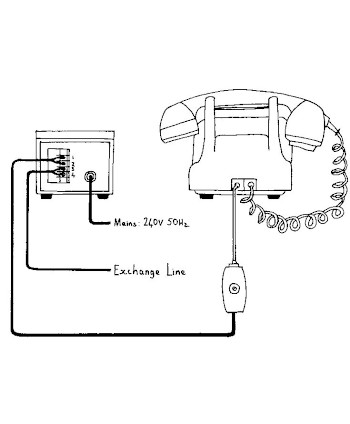Sketch of telephone connected to autodialler