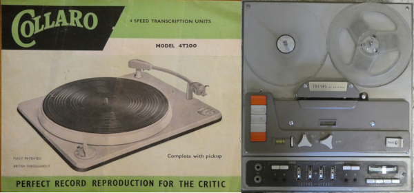 leaflet for record turntable and photo of tape unit