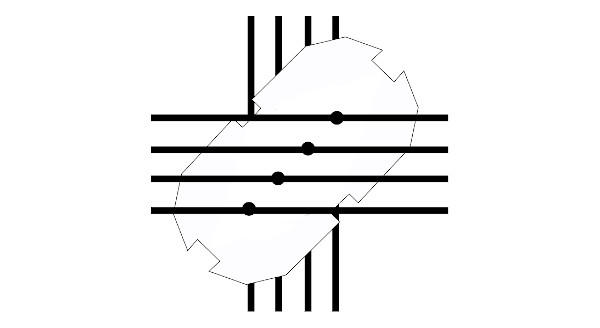 graphic of diagonal flat bobbin between horizontal & vertical wires