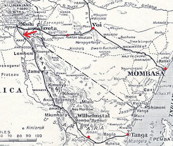 map of route from kilindini to tanga