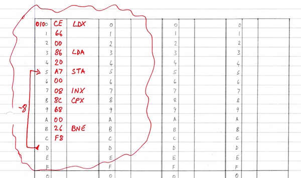 hand-written form with data in red