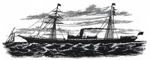 side view sketch of sail-assisted steam ship