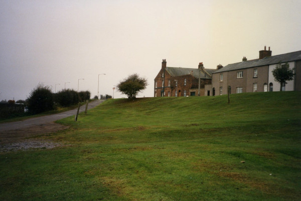 terraced houses at top of grass bank