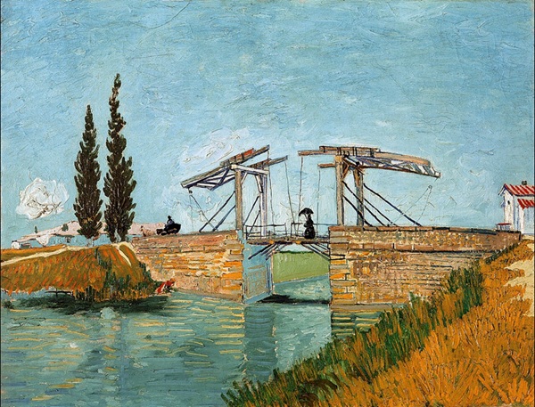 painting of an old French double-drawbridge